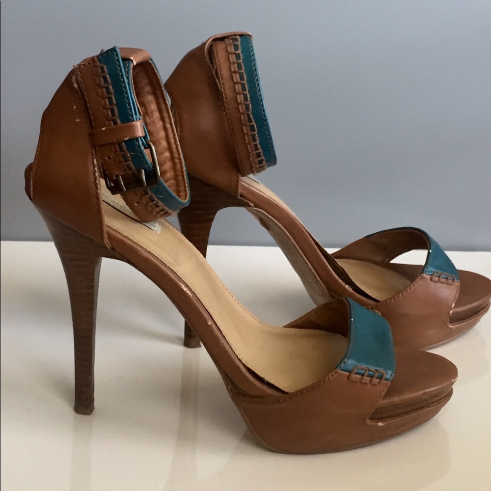 Bershka Shoes Blue & Brown Peep Toe Ankle Strap He